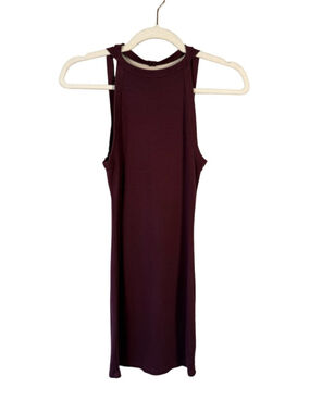Garage Burgundy Sleeveless Hight Neck Tank Dress Size S Y2K Bodycon Minimalist